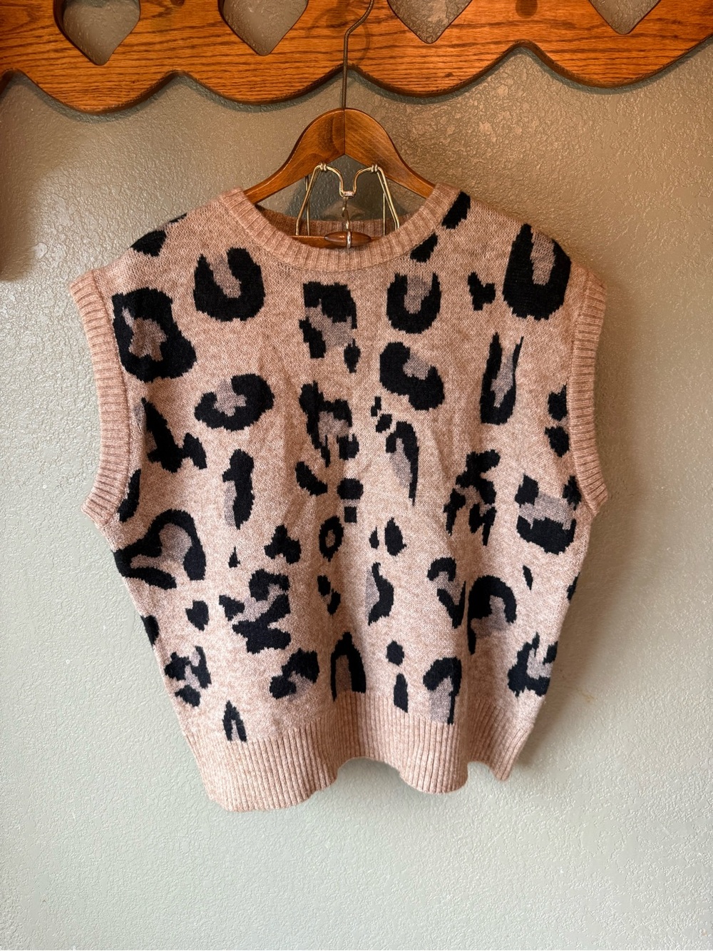 Anthropologie Pink & Black Leopard Knit Sweater Vest
